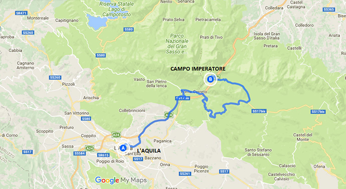 itinerario mappa campo imperatore CAMPO IMPERATORE